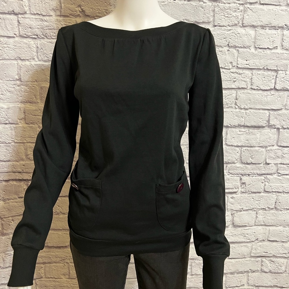 Black Boatneck Long Sleeve Top by peel